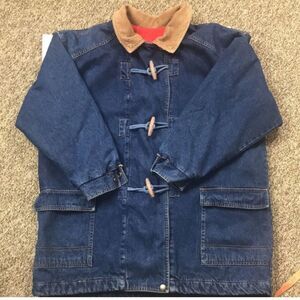 Vtg,Abbmoor Unisex Blue Denim Jacket with Tan Collar Size Approximate M Not Tag